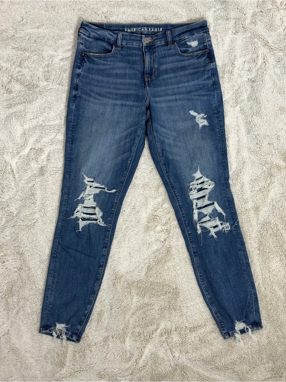 American Eagle Distressed Curvy Jeggings - Dark Blue Wash - 10 long
